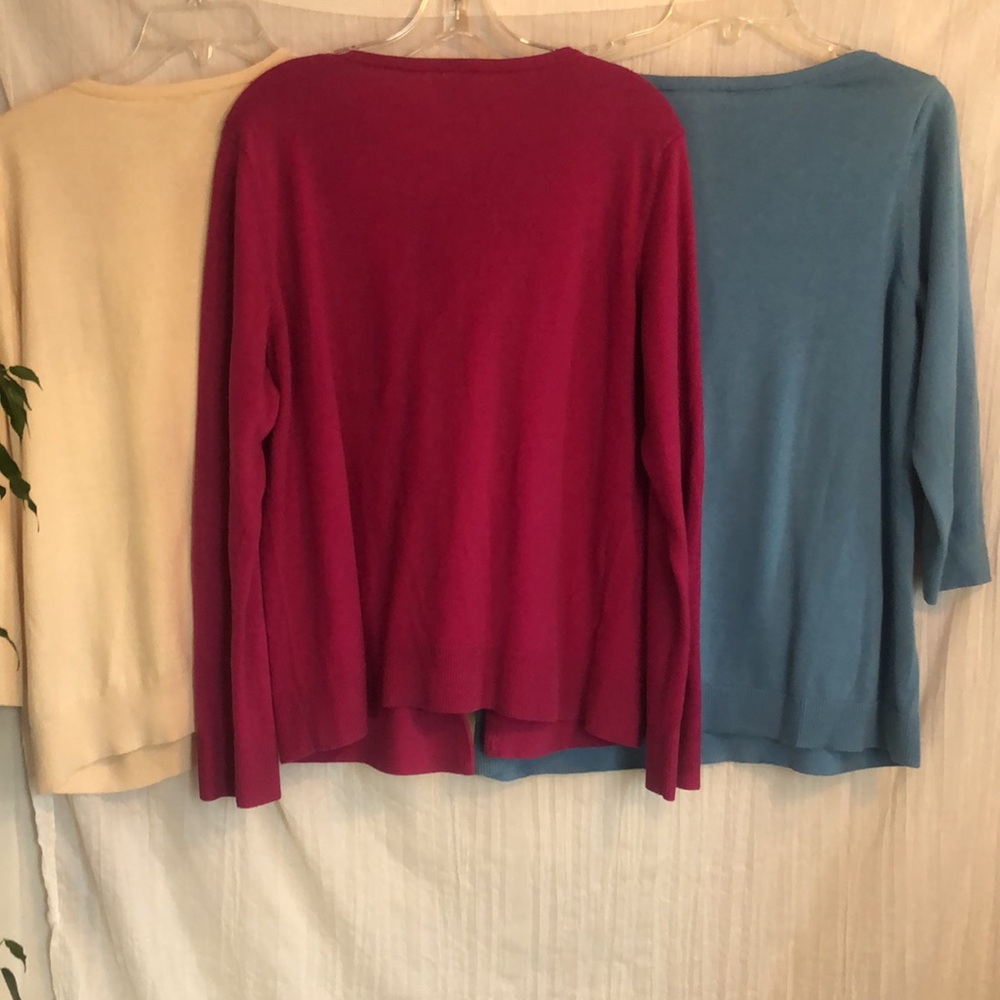 LOFT lot 3 size XL work career wear sweaters beige w/lace blue & pink cardigans - Picture 11 of 15